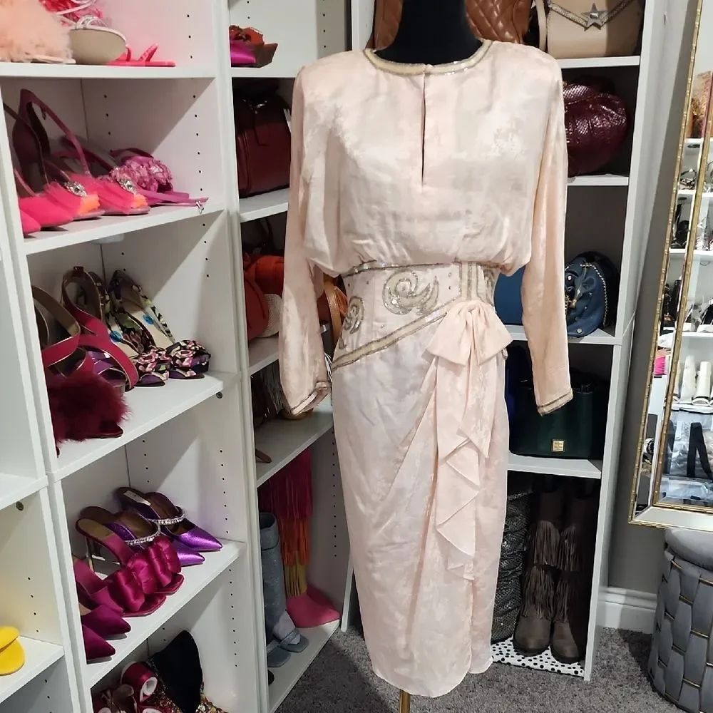 Vintage Aj bari Bllush Long Sleeve Dress
